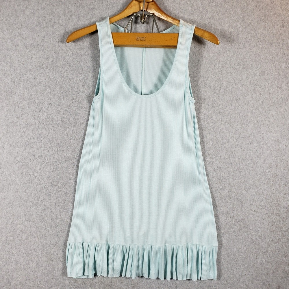 Easel Women's M Mint Green Ribbed‎ Tunic Tank Top Sleeveless Fringe Tassel Hem